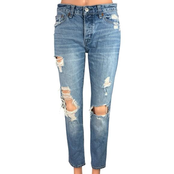 Abercrombie & Fitch Denim - Abercrombie & Fitch Ames Low Rise Distressed Skinny Slim Boyfriend Denim Jeans 0